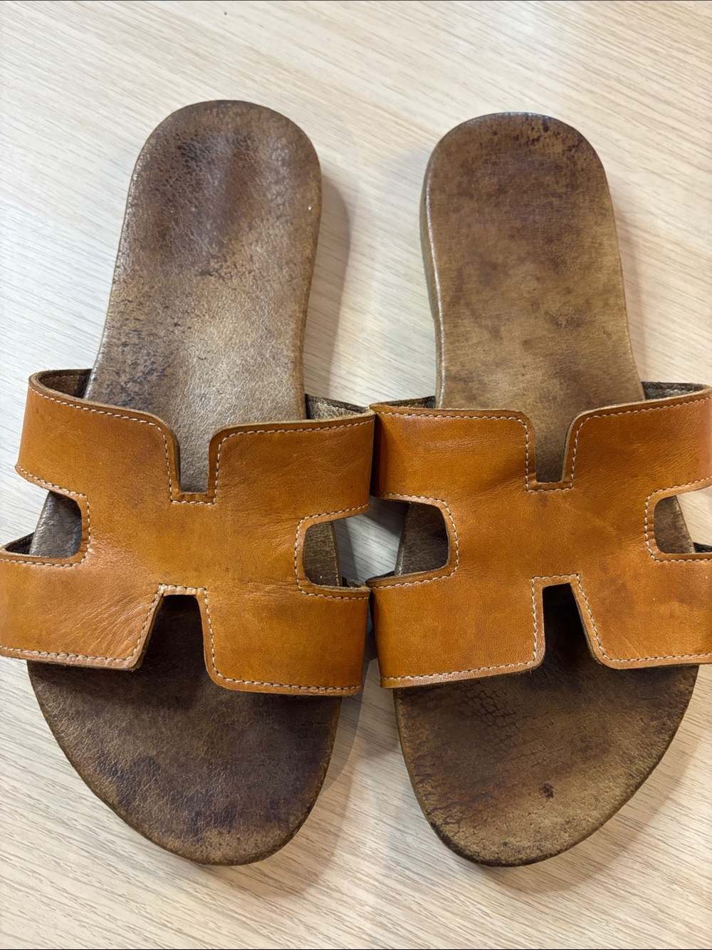Brown Leather H Shape Slide Sandals - Classic Open-Toe - Picture 4 of 6